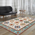 Sikunuo | Vintage Tribal Print Rug Light Blue Americana Rug Polyester Machine Washable Non-Slip Back Rug for Bedroom