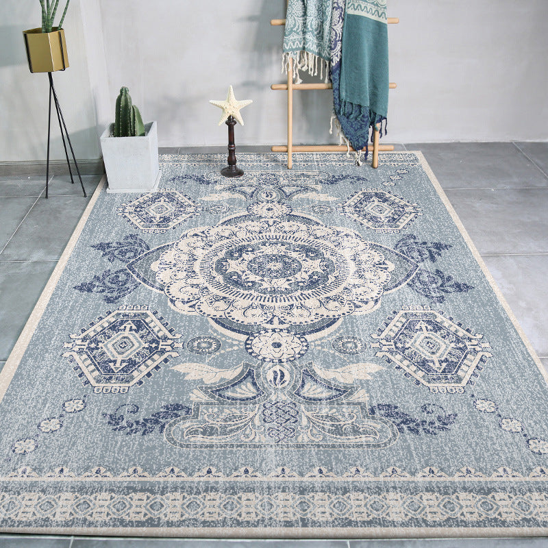 Sikunuo | Persian Moroccan carpet in blue medallion flower petal pattern carpet polyester non-slip carpet for home decoration