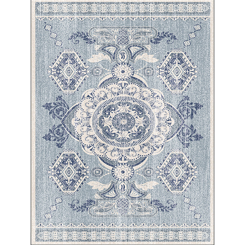 Sikunuo | Persian Moroccan carpet in blue medallion flower petal pattern carpet polyester non-slip carpet for home decoration