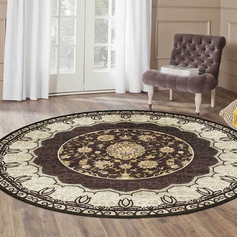 Sikunuo | Classic medallion pattern rug with floral brown tribal rug made of polyester, washable, non-slip backing, rug for the living room
