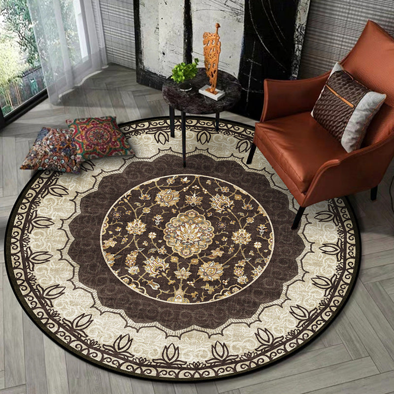 Sikunuo | Classic medallion pattern rug with floral brown tribal rug made of polyester, washable, non-slip backing, rug for the living room