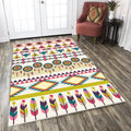 Sikunuo | Tribal Cow Pattern Rug with Feather Yellow Polyester Rug Machine Washable Non-Slip Back Area Rug for Bedroom
