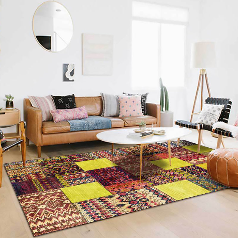 Sikunuo | Classic tribal pattern carpet Yellow and Brown Southwestern carpet Polyester machine washable non-slip backing carpet for the bedroom