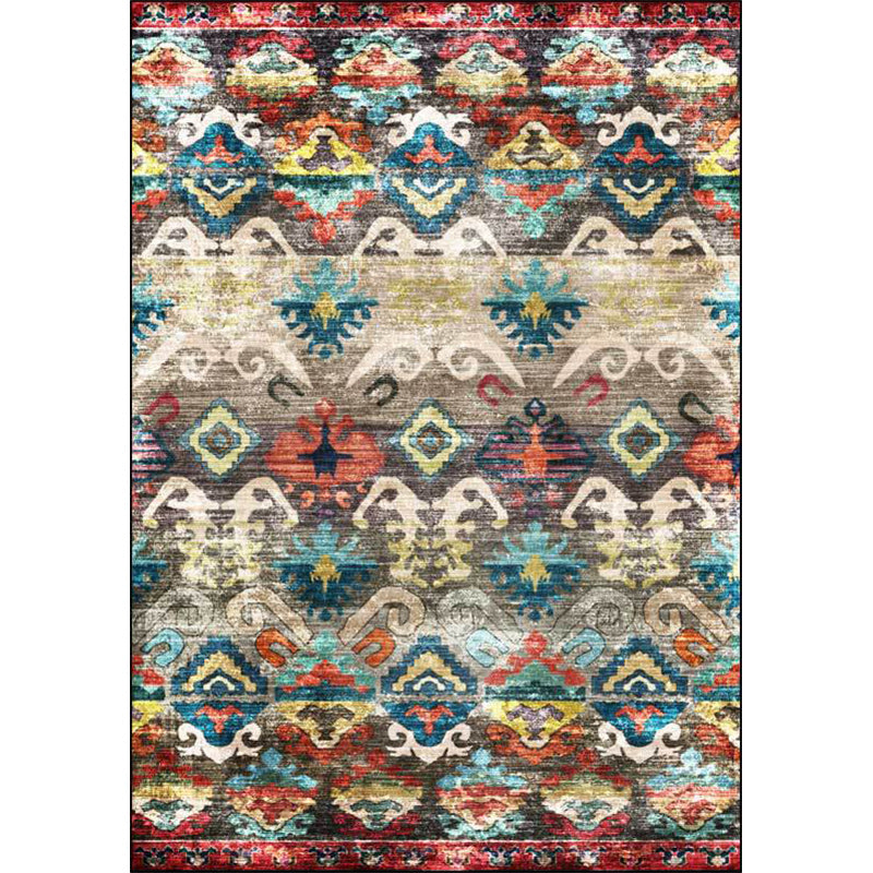 Sikunuo | Retro Tribal Pattern Rug Multicolor Polyester Rug Machine Washable Non-Slip Backing Rug for Living Room