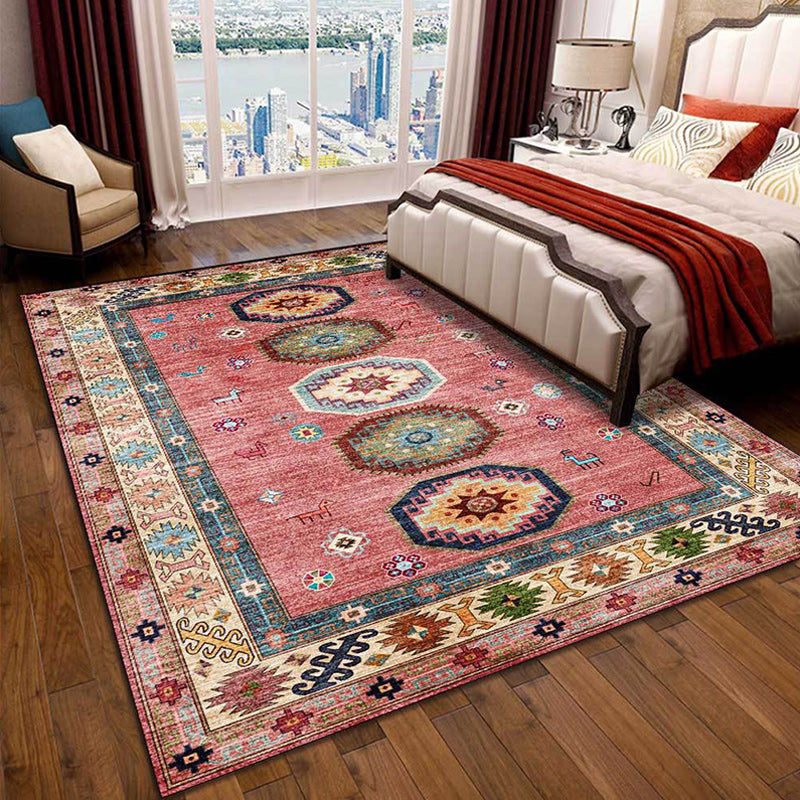 Sikunuo | American Tribal Pattern Rug Pink Polyester Rug Machine Washable Non-Slip Back Area Rug for Bedroom