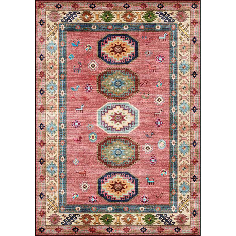 Sikunuo | American Tribal Pattern Rug Pink Polyester Rug Machine Washable Non-Slip Back Area Rug for Bedroom