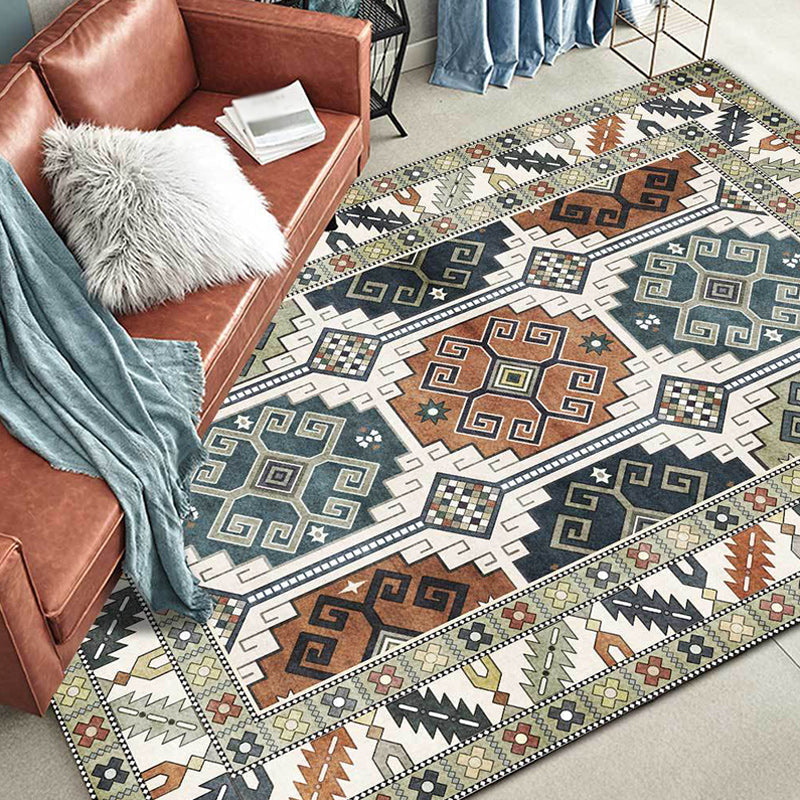 Sikunuo | Southwest Tribal Pattern Rug Green Polyester Rug Machine Washable Non-Slip Back Rug for Living Room