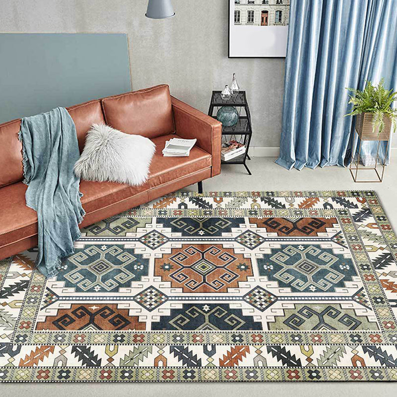 Sikunuo | Southwest Tribal Pattern Rug Green Polyester Rug Machine Washable Non-Slip Back Rug for Living Room