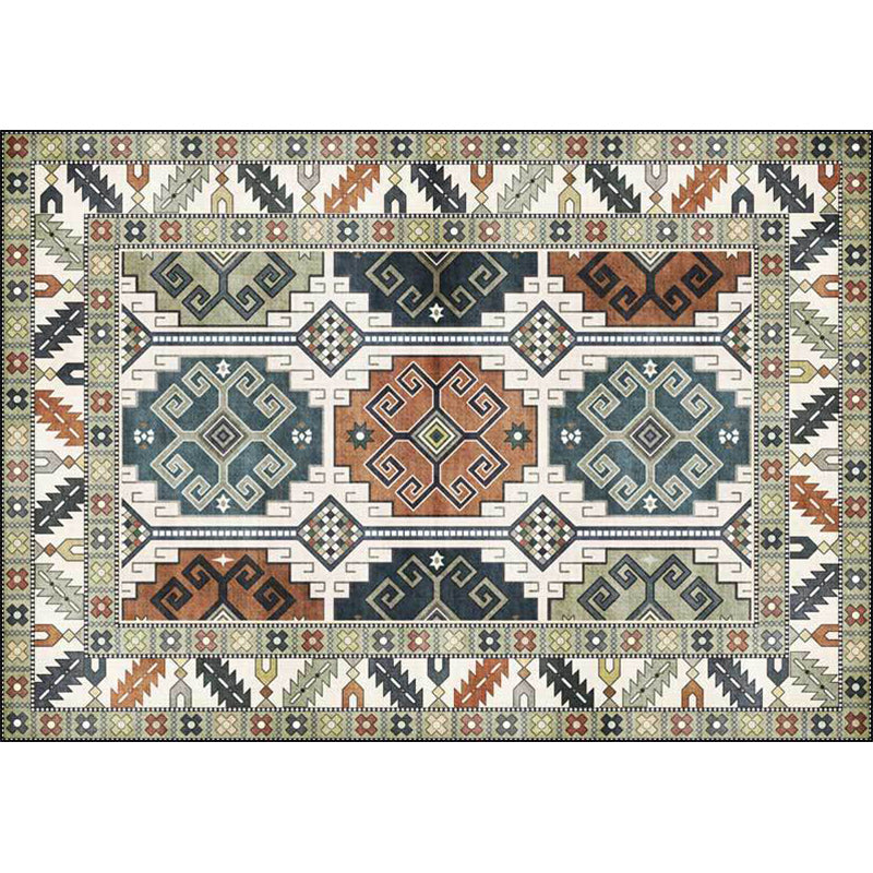 Sikunuo | Southwest Tribal Pattern Rug Green Polyester Rug Machine Washable Non-Slip Back Rug for Living Room