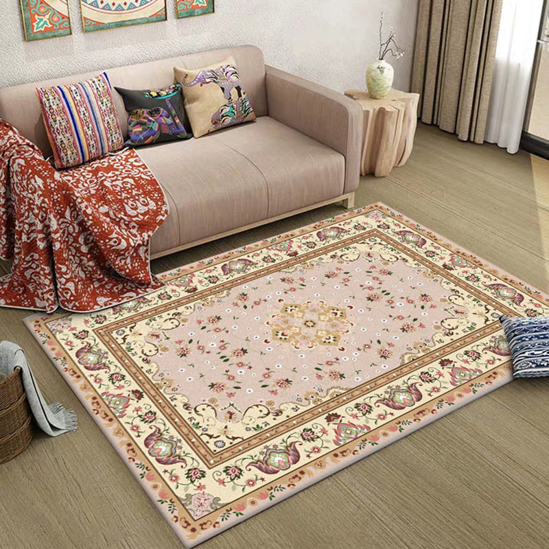Sikunuo | Persian Moroccan rug in yellow medallion floral leaf pattern rug polyester washable rug for home decor