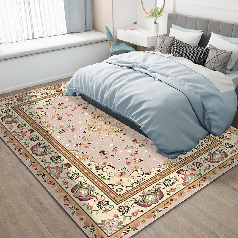 Sikunuo | Persian Moroccan rug in yellow medallion floral leaf pattern rug polyester washable rug for home decor
