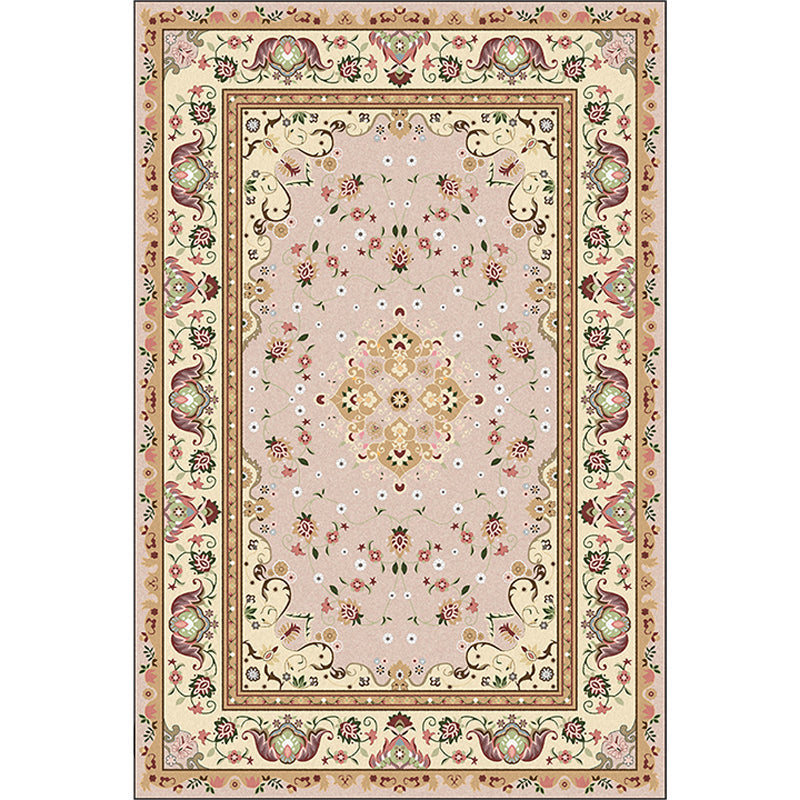 Sikunuo | Persian Moroccan rug in yellow medallion floral leaf pattern rug polyester washable rug for home decor
