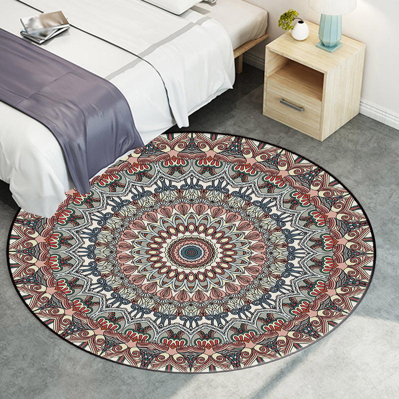 Sikunuo | Brown Moroccan Carpet Polyester floral printed carpet washable non-slip backing rug for living room