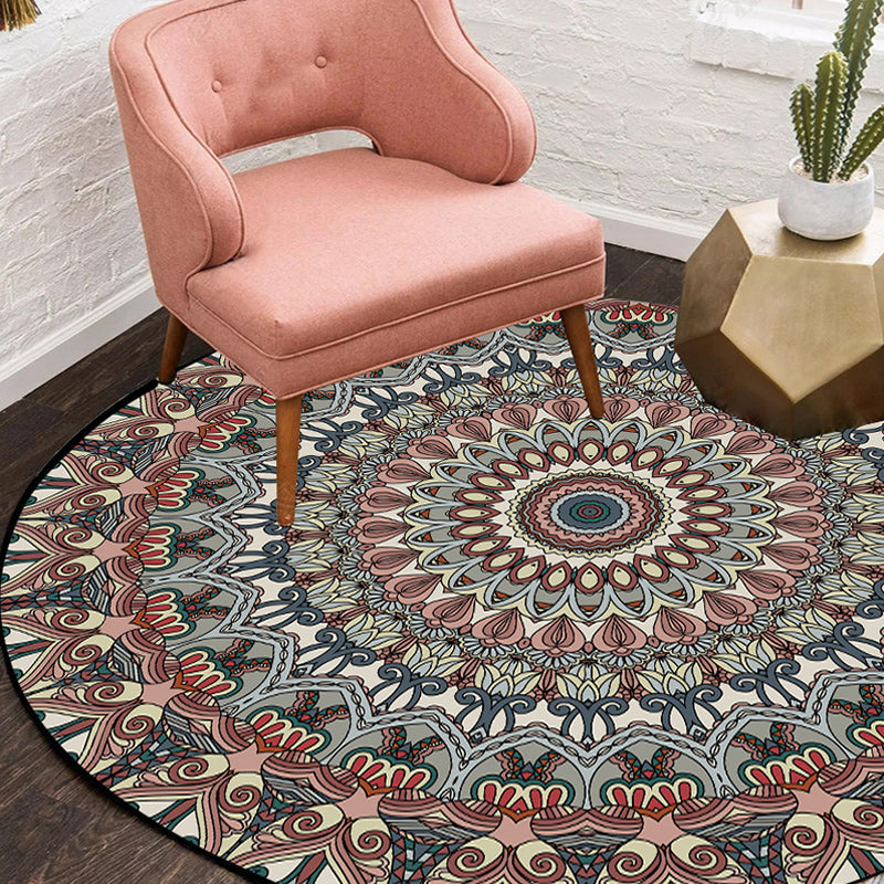 Sikunuo | Brown Moroccan Carpet Polyester floral printed carpet washable non-slip backing rug for living room