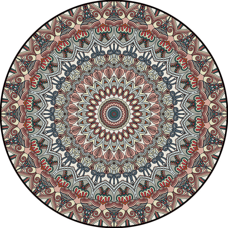 Sikunuo | Brown Moroccan Carpet Polyester floral printed carpet washable non-slip backing rug for living room