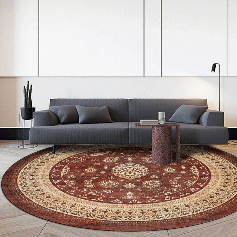 Sikunuo | Persian Medallion Design Rug Brown Polyester Carpet Machine Washable Non-Slip Area Rug for Bedroom