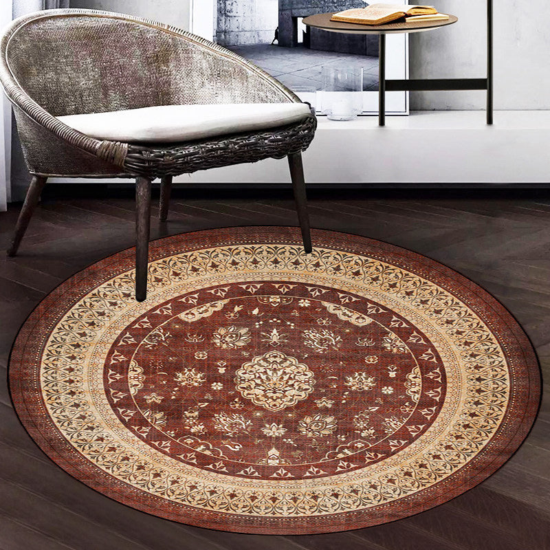 Sikunuo | Persian Medallion Design Rug Brown Polyester Carpet Machine Washable Non-Slip Area Rug for Bedroom