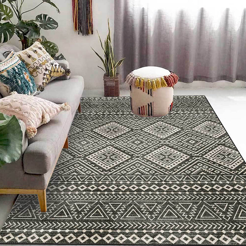 Sikunuo | Americana Southwestern Rug in Gray Geometric Diamond Stripe Pattern Rug Polyester Non-Slip Rug for Home Decor
