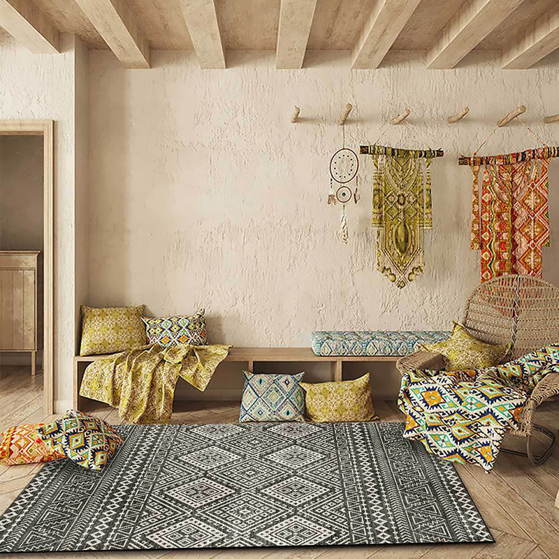 Sikunuo | Americana Southwestern Rug in Gray Geometric Diamond Stripe Pattern Rug Polyester Non-Slip Rug for Home Decor