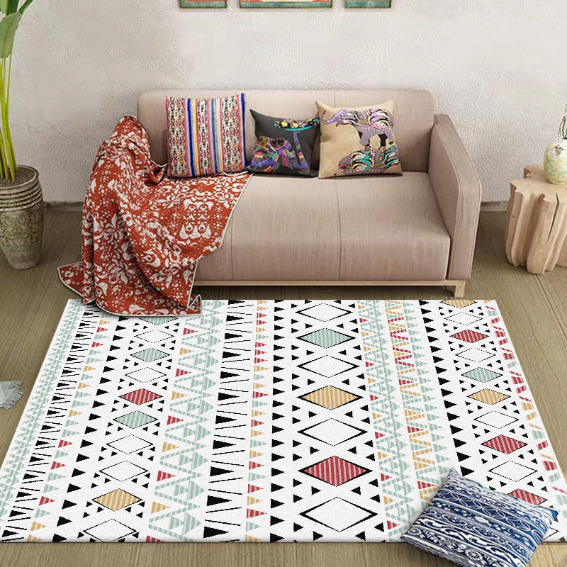 Sikunuo | American Southwest Rug with White Geometric Diamond Pattern Rug Polyester Non-Slip Rug for Home Decor