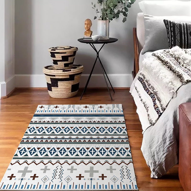 Sikunuo | Tribal Southwestern rug with white geometric cross pattern rug polyester pet-friendly rug for home decor