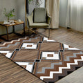 Sikunuo | Brown Bedroom Carpet Southwestern Geometric Diamond Wave Pattern Area Rug Polyester Non-Slip Rug