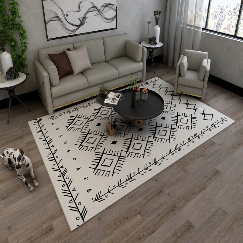 Sikunuo | Classic Southwestern Pattern Carpet White Tribal Carpet Polyester Washable Non-Slip Back Carpet for Living Room