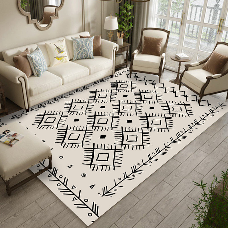 Sikunuo | Classic Southwestern Pattern Carpet White Tribal Carpet Polyester Washable Non-Slip Back Carpet for Living Room
