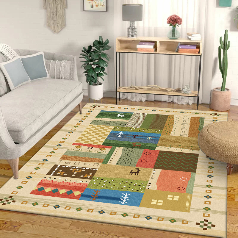 Sikunuo | Americana Tribal Pattern Carpet Multi-Color Polyester Carpet Machine Washable Non-Slip Area Rug for Bedroom