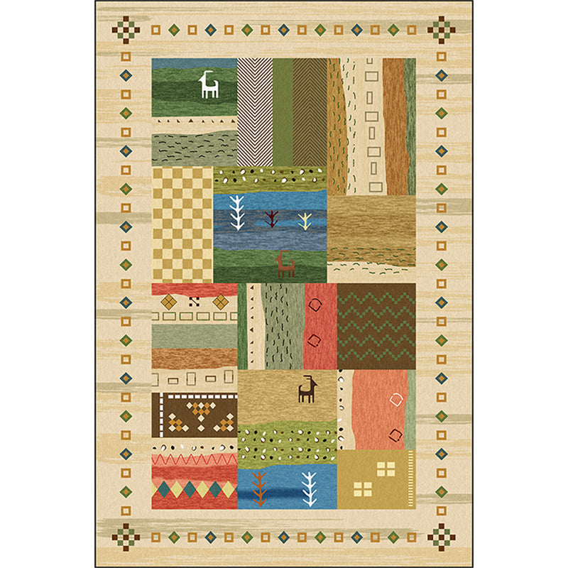 Sikunuo | Americana Tribal Pattern Carpet Multi-Color Polyester Carpet Machine Washable Non-Slip Area Rug for Bedroom
