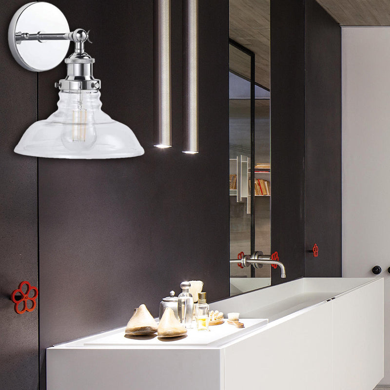 Sikunuo | Clear Glass Chrome/Nickel Wall Light Barn 1-Bulb Industrial Wall Lamp for the Kitchen