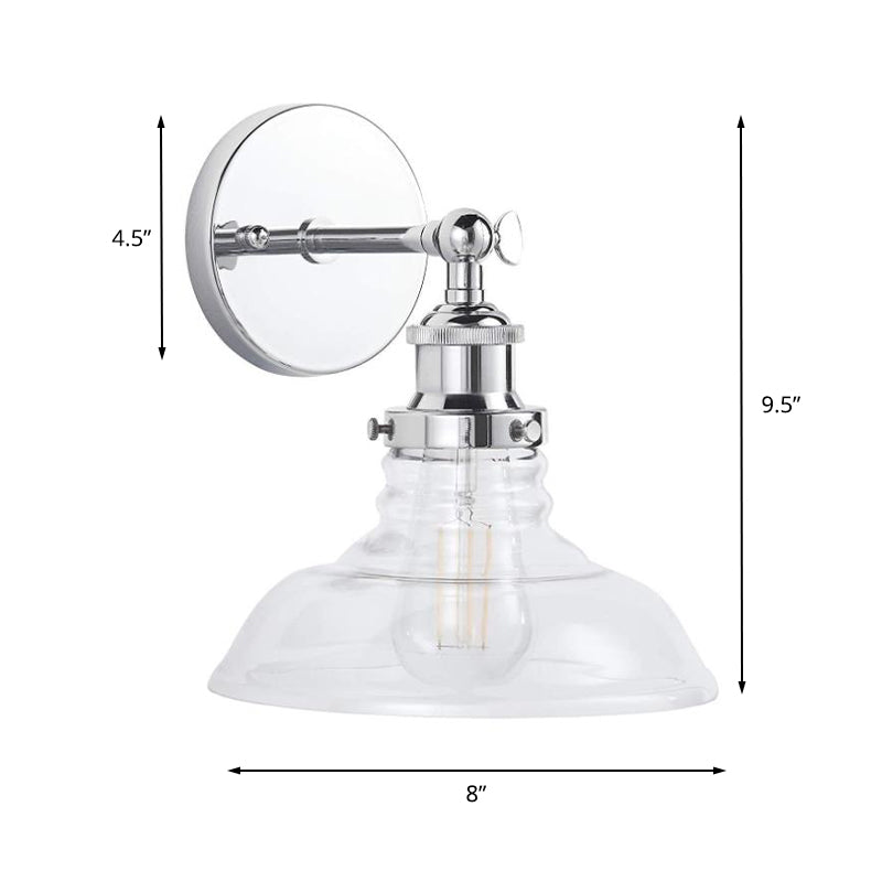 Sikunuo | Clear Glass Chrome/Nickel Wall Light Barn 1-Bulb Industrial Wall Lamp for the Kitchen