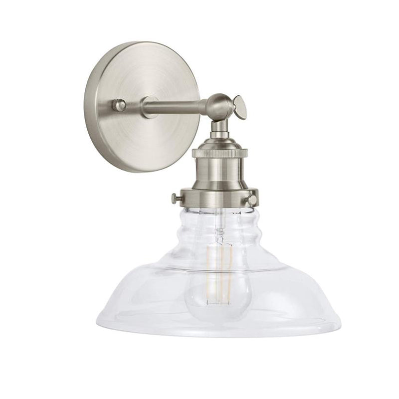 Sikunuo | Clear Glass Chrome/Nickel Wall Light Barn 1-Bulb Industrial Wall Lamp for the Kitchen