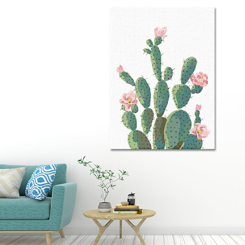 Sikunuo | Green Cactus Flower Canvas Print Botanical Tropical Textured Wall Art for Home