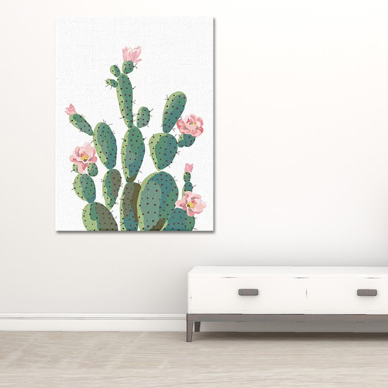 Sikunuo | Green Cactus Flower Canvas Print Botanical Tropical Textured Wall Art for Home