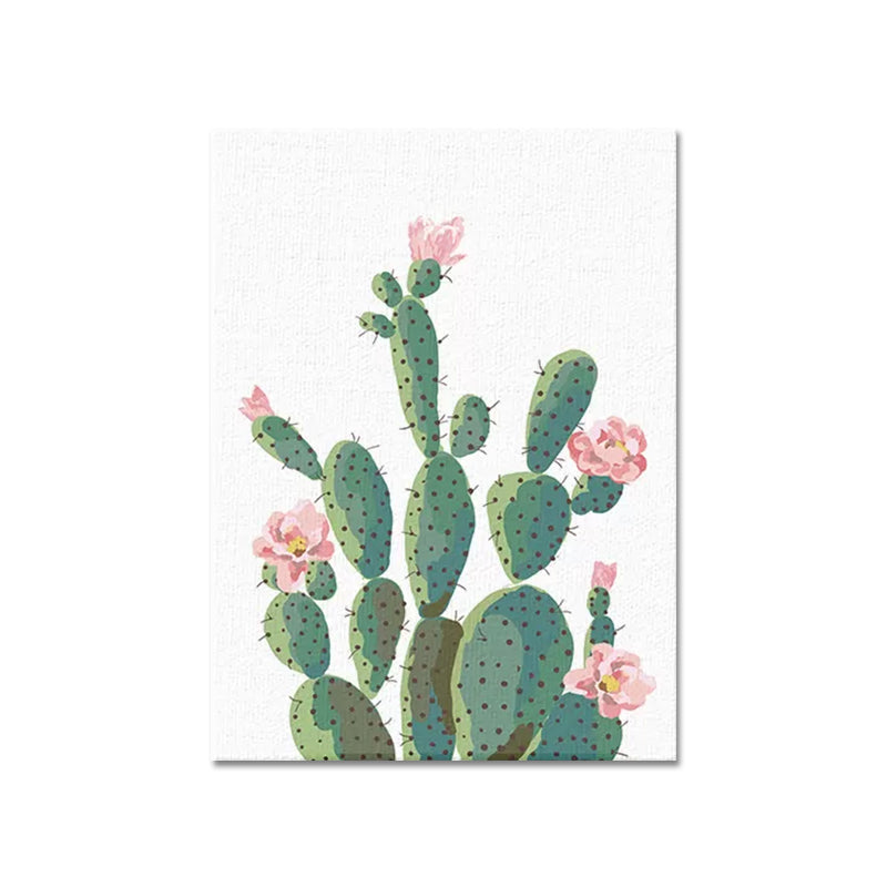 Sikunuo | Green Cactus Flower Canvas Print Botanical Tropical Textured Wall Art for Home