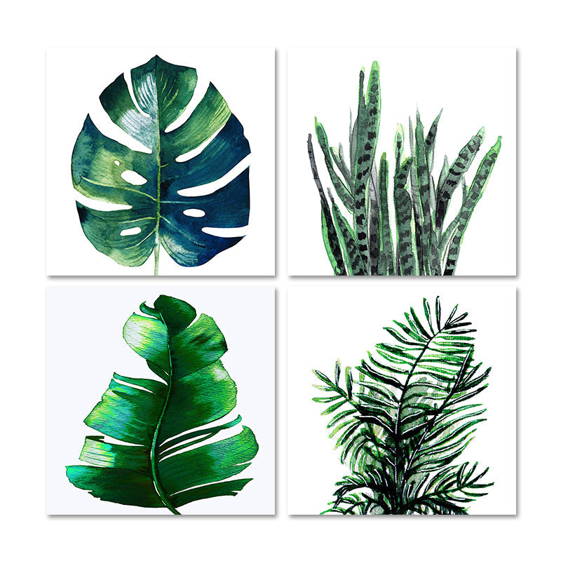 Sikunuo | Stylish tropical leaf art print for bedroom Botanical wall decoration in green