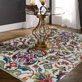Sikunuo | Classic Floral Design Rug Gray Multi-Color Classic Rug Polyester Washable Non-Slip Back Rug for the Living Room