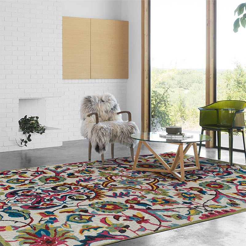 Sikunuo | Classic Floral Design Rug Gray Multi-Color Classic Rug Polyester Washable Non-Slip Back Rug for the Living Room