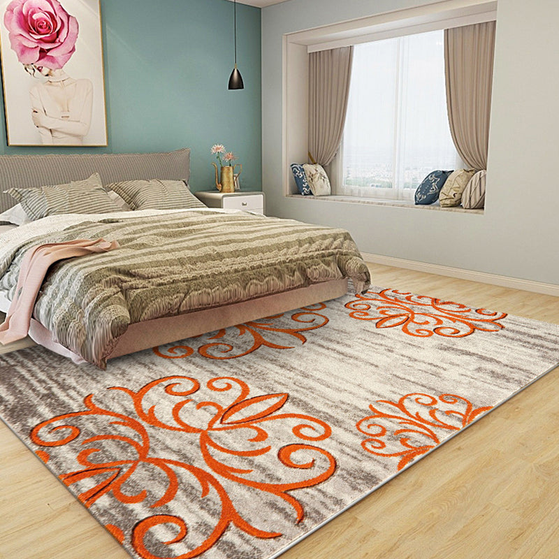 Sikunuo | Washed Paisley Pattern Rug Gray Classic Rug Polyester Washable Non-Slip Base Rug for Living Room