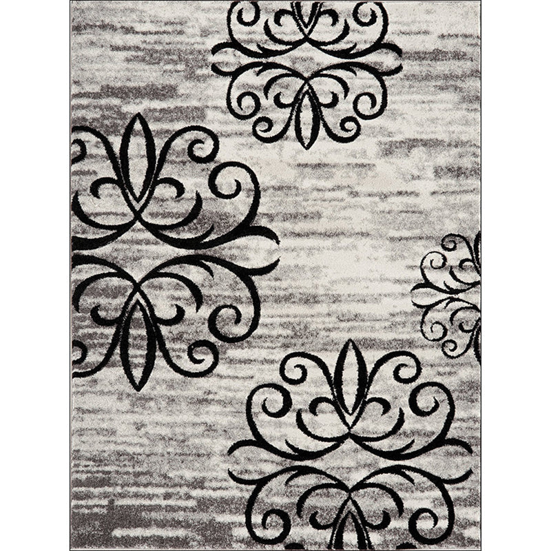 Sikunuo | Washed Paisley Pattern Rug Gray Classic Rug Polyester Washable Non-Slip Base Rug for Living Room