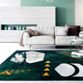 Sikunuo | Novelty Geometric Print Area Rug Dark Green Polyester Rug Machine Washable Non-Slip Area Rug for Bedroom