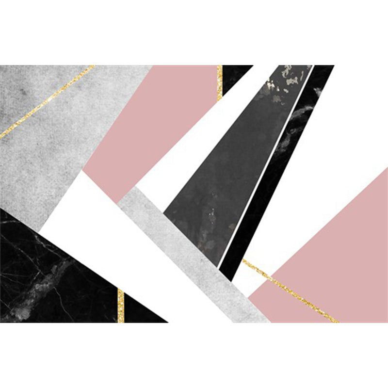Sikunuo | Pink and Black Bedroom Carpet Modern Color Block Geometric Marble Pattern Area Rug Polyester Non-Slip Rug
