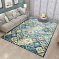 Sikunuo | Moroccan Living Room Rug in Blue Diamond Print Rug Polyester Stain Resistant Non-Slip Area Rug