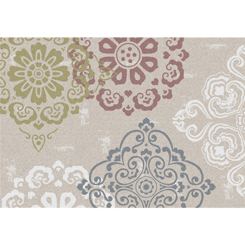 Sikunuo | Classic Floral Pattern Rug Light Brown Polyester Rug Machine Washable Non-Slip Area Rug for Bedroom