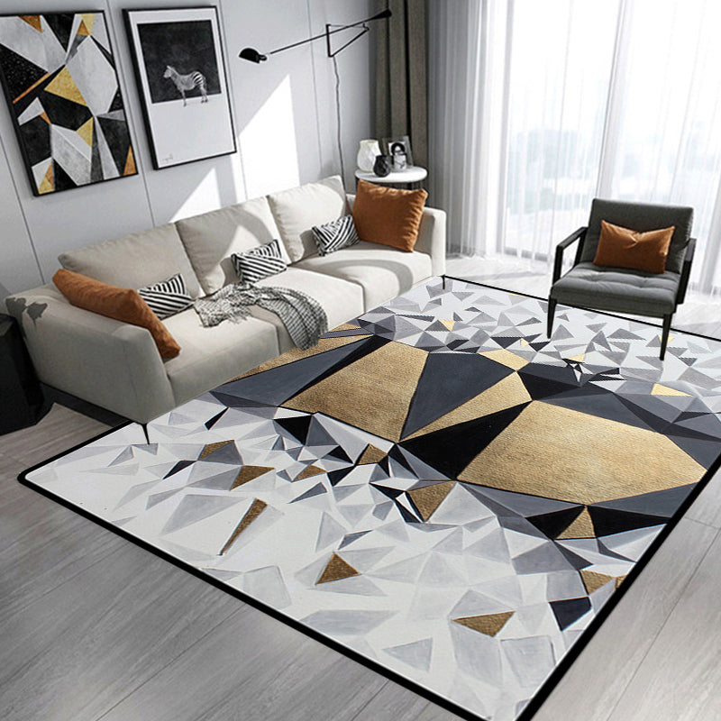 Sikunuo | Novelty Living Room Rug in Gray and Gold Geometric Irregular Shape Printed Rug Polyester Non-Slip Washable Rug