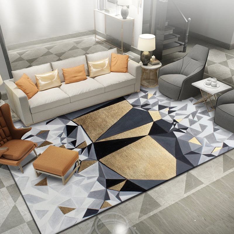 Sikunuo | Novelty Living Room Rug in Gray and Gold Geometric Irregular Shape Printed Rug Polyester Non-Slip Washable Rug
