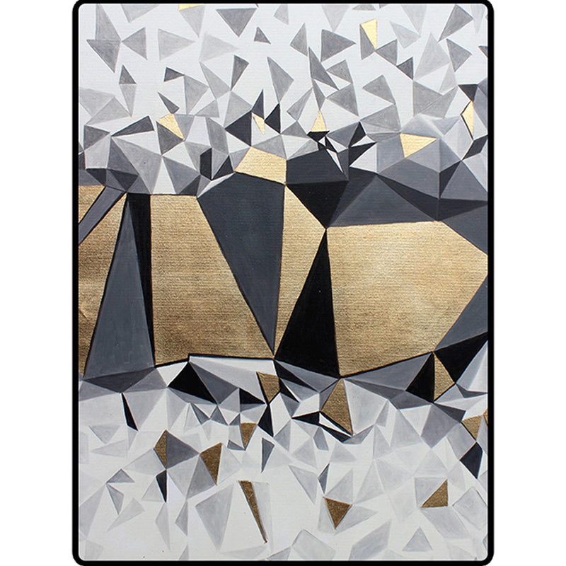 Sikunuo | Novelty Living Room Rug in Gray and Gold Geometric Irregular Shape Printed Rug Polyester Non-Slip Washable Rug