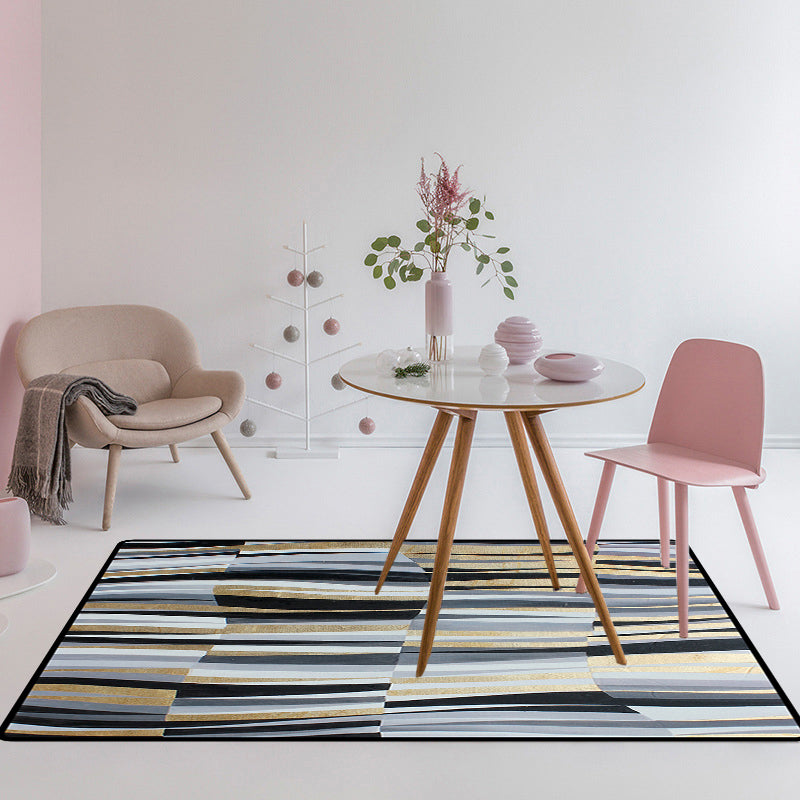 Sikunuo | Minimalistic Novelty Rug in Gray Geometric Lines Pattern Rug Polyester Machine Washable Rug for Home Decoration