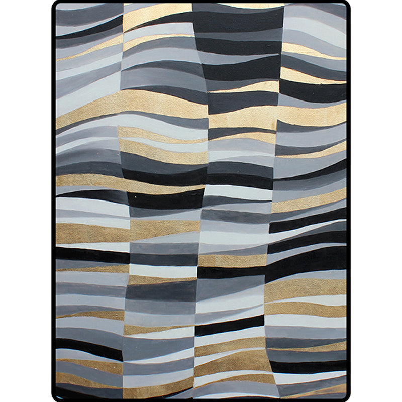 Sikunuo | Minimalistic Novelty Rug in Gray Geometric Lines Pattern Rug Polyester Machine Washable Rug for Home Decoration